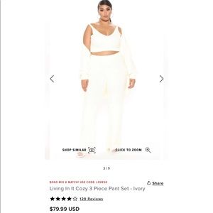 NWOT Ivory 3 Piece lounge wear set FASHINOVA